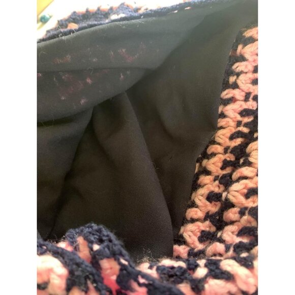 Handmade Pink & Navy Hand Crocheted Fabric Lined Handbag - Picture 12 of 14